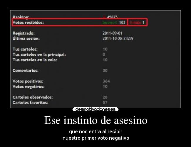 Ese instinto de asesino - que nos entra al recibir
nuestro primer voto negativo