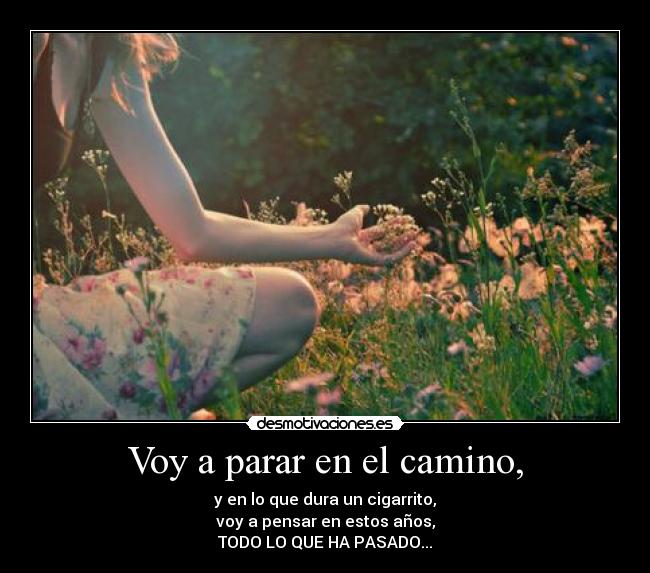 Voy a parar en el camino, - y en lo que dura un cigarrito,
voy a pensar en estos años,
TODO LO QUE HA PASADO...