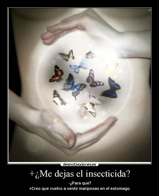 +¿Me dejas el insecticida? - -¿Para que?
+Creo que vuelvo a sentir mariposas en el estomago.