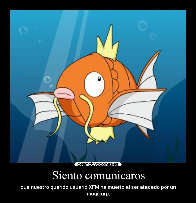 Siento comunicaros - que nuestro querido usuario XFM ha muerto al ser atacado por un magikarp.