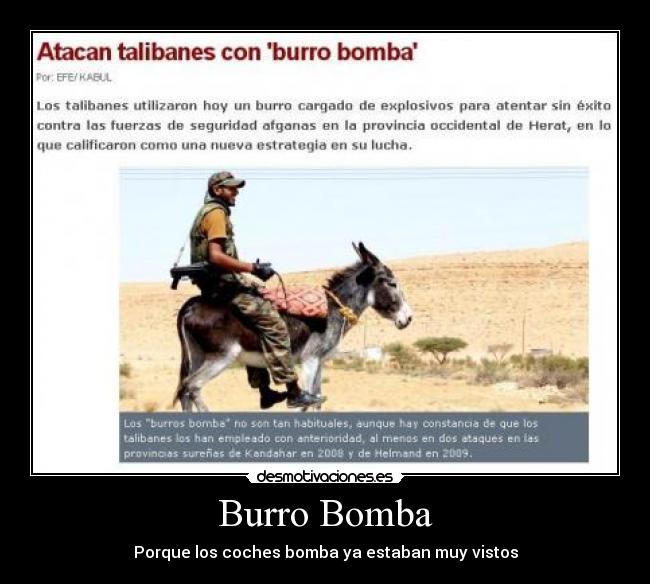 carteles burro bomba taliban afganistan muy visto desmotivaciones