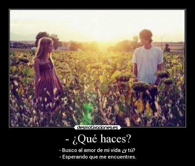 - ¿Qué haces? - - Busco al amor de mi vida ¿y tú?
- Esperando que me encuentres.