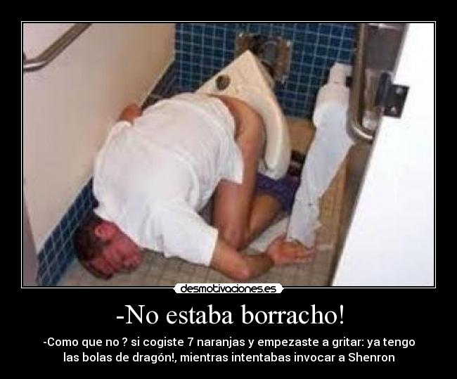 -No estaba borracho! - -Como que no ? si cogiste 7 naranjas y empezaste a gritar: ya tengo
las bolas de dragón!, mientras intentabas invocar a Shenron