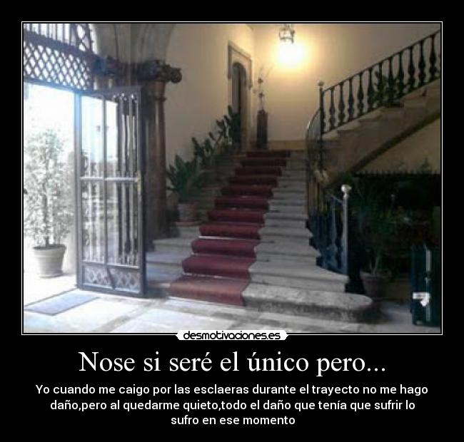 Nose si seré el único pero... - Yo cuando me caigo por las esclaeras durante el trayecto no me hago
daño,pero al quedarme quieto,todo el daño que tenía que sufrir lo
sufro en ese momento