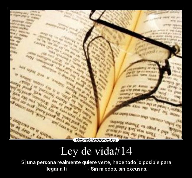 Ley de vida#14 - Si una persona realmente quiere verte, hace todo lo posible para
llegar a ti - Sin miedos, sin excusas.