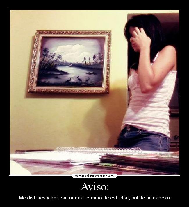 Aviso: - Me distraes y por eso nunca termino de estudiar, sal de mi cabeza.