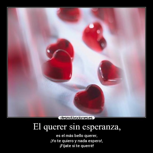El querer sin esperanza, - es el más bello querer,
¡Yo te quiero y nada espero!,
¡Fíjate si te querré!