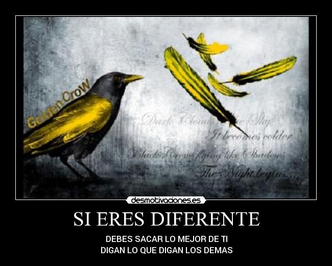 SI ERES DIFERENTE - DEBES SACAR LO MEJOR DE TI
DIGAN LO QUE DIGAN LOS DEMAS