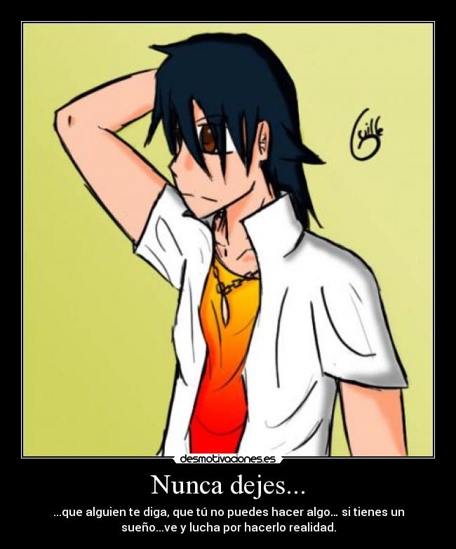 Nunca dejes... - ...que alguien te diga, que tú no puedes hacer algo… si tienes un
sueño...ve y lucha por hacerlo realidad.