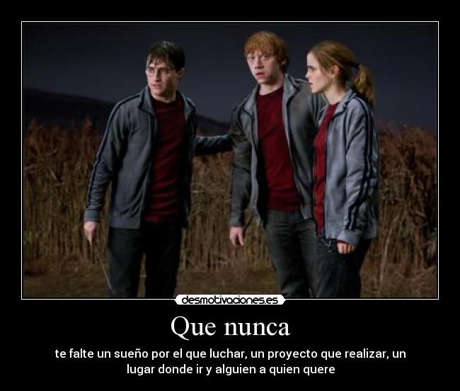 Que nunca - te falte un sueño por el que luchar, un proyecto que realizar, un
lugar donde ir y alguien a quien quere