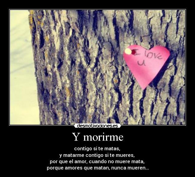 Y morirme - contigo si te matas, 
y matarme contigo si te mueres, 
por que el amor, cuando no muere mata, 
porque amores que matan, nunca mueren...