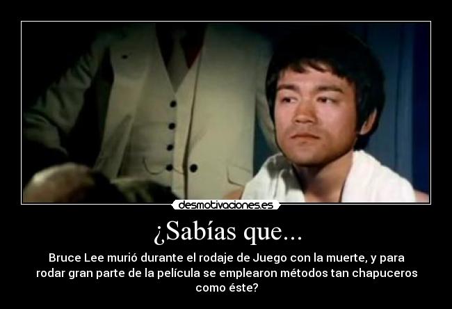 ¿Sabías que... - Bruce Lee murió durante el rodaje de Juego con la muerte, y para
rodar gran parte de la película se emplearon métodos tan chapuceros
como éste?
