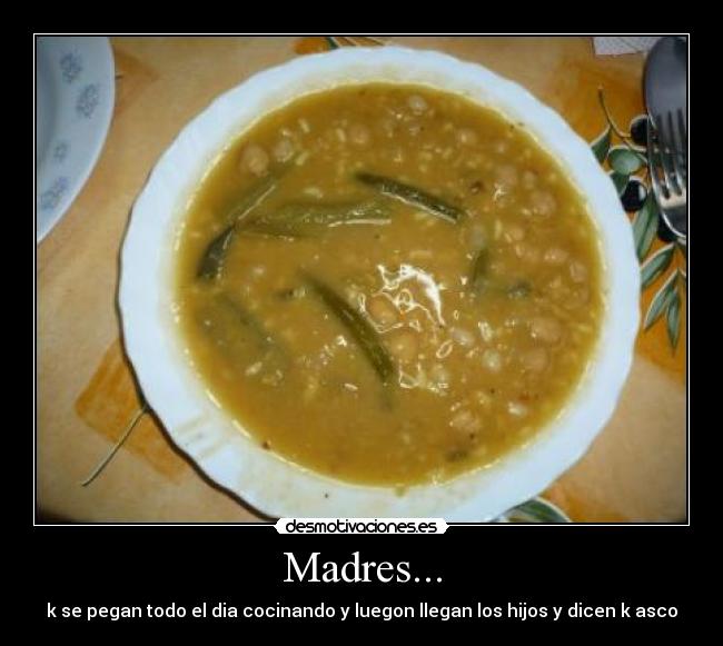 Madres... - k se pegan todo el dia cocinando y luegon llegan los hijos y dicen k asco