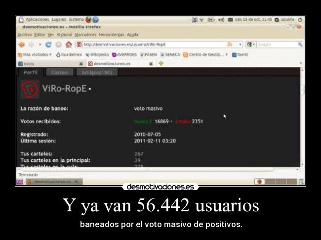 Y ya van 56.442 usuarios - baneados por el voto masivo de positivos.