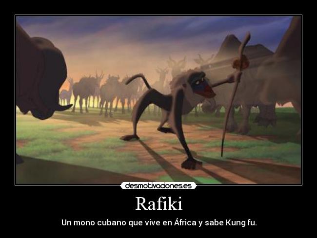 Rafiki - Un mono cubano que vive en África y sabe Kung fu.