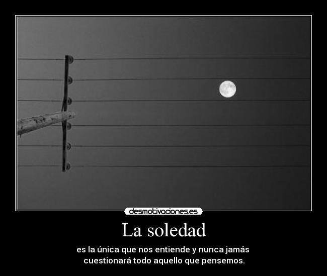 La soledad - es la única que nos entiende y nunca jamás
cuestionará todo aquello que pensemos.