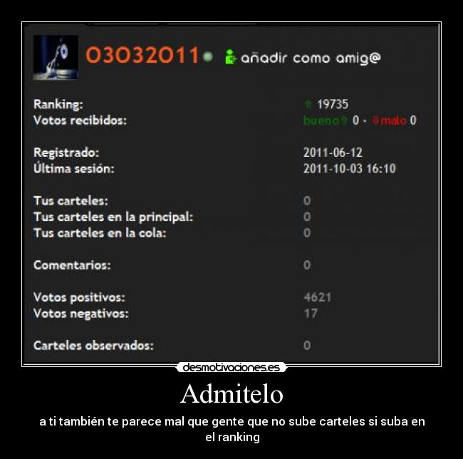 Admitelo - a ti también te parece mal que gente que no sube carteles si suba en el ranking