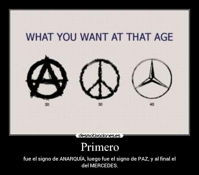 Primero - fue el signo de ANARQUÍA, luego fue el signo de PAZ, y al final el del MERCEDES.