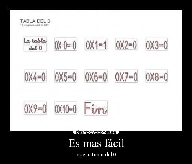 Es mas fácil - que la tabla del 0