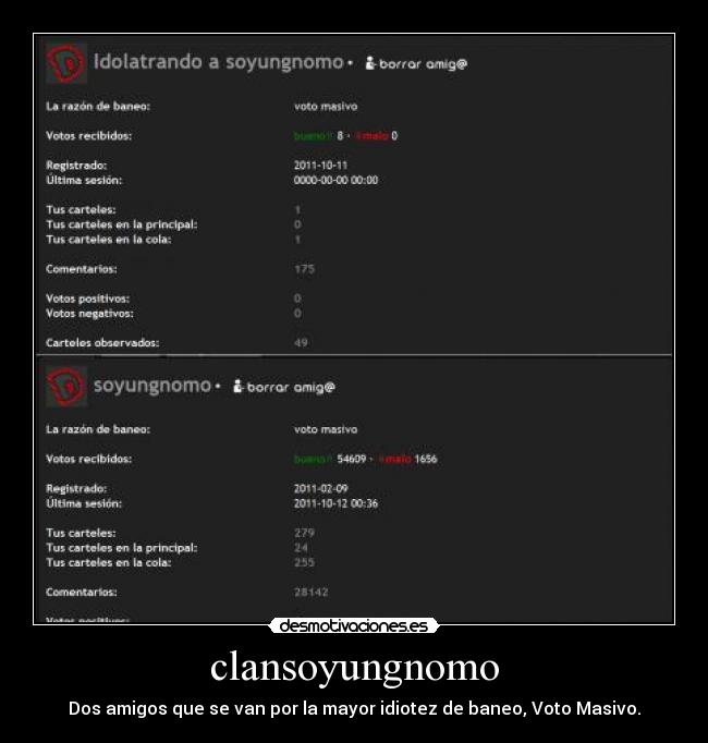 clansoyungnomo - Dos amigos que se van por la mayor idiotez de baneo, Voto Masivo.