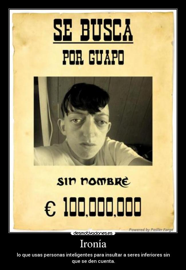 Ironía - lo que usas personas inteligentes para insultar a seres inferiores sin
que se den cuenta.