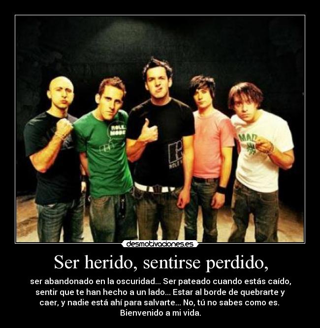 Ser herido, sentirse perdido, - ser abandonado en la oscuridad... Ser pateado cuando estás caído,
sentir que te han hecho a un lado... Estar al borde de quebrarte y
caer, y nadie está ahí para salvarte... No, tú no sabes como es. 
Bienvenido a mi vida.