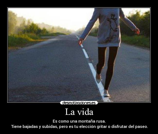 La vida - Es como una montaña rusa.
Tiene bajadas y subidas, pero es tu elección gritar o disfrutar del paseo.
