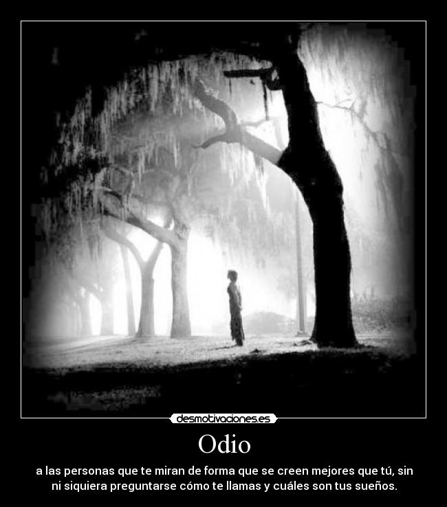 Odio - a las personas que te miran de forma que se creen mejores que tú, sin
ni siquiera preguntarse cómo te llamas y cuáles son tus sueños.