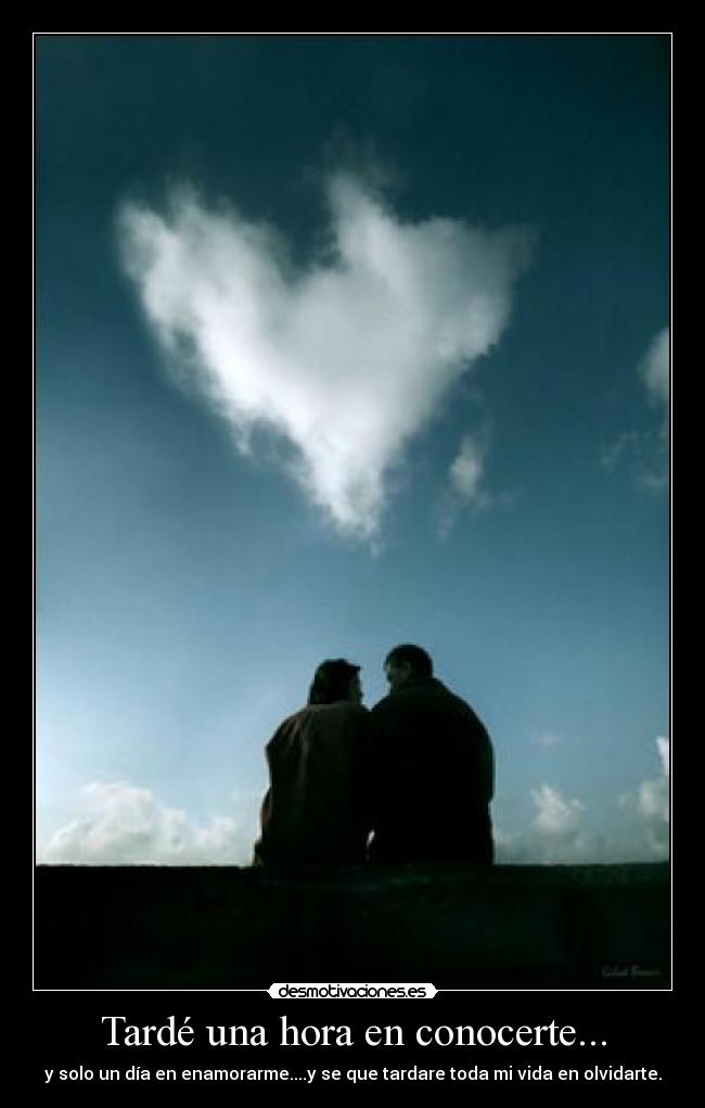 Tardé una hora en conocerte... - y solo un día en enamorarme....y se que tardare toda mi vida en olvidarte.