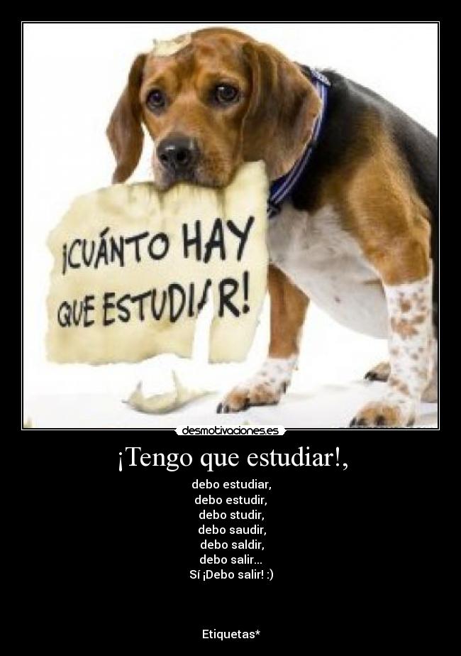¡Tengo que estudiar!, - debo estudiar,
 debo estudir, 
debo studir,
 debo saudir,
 debo saldir,
 debo salir... 
Sí ¡Debo salir! :)



Etiquetas*