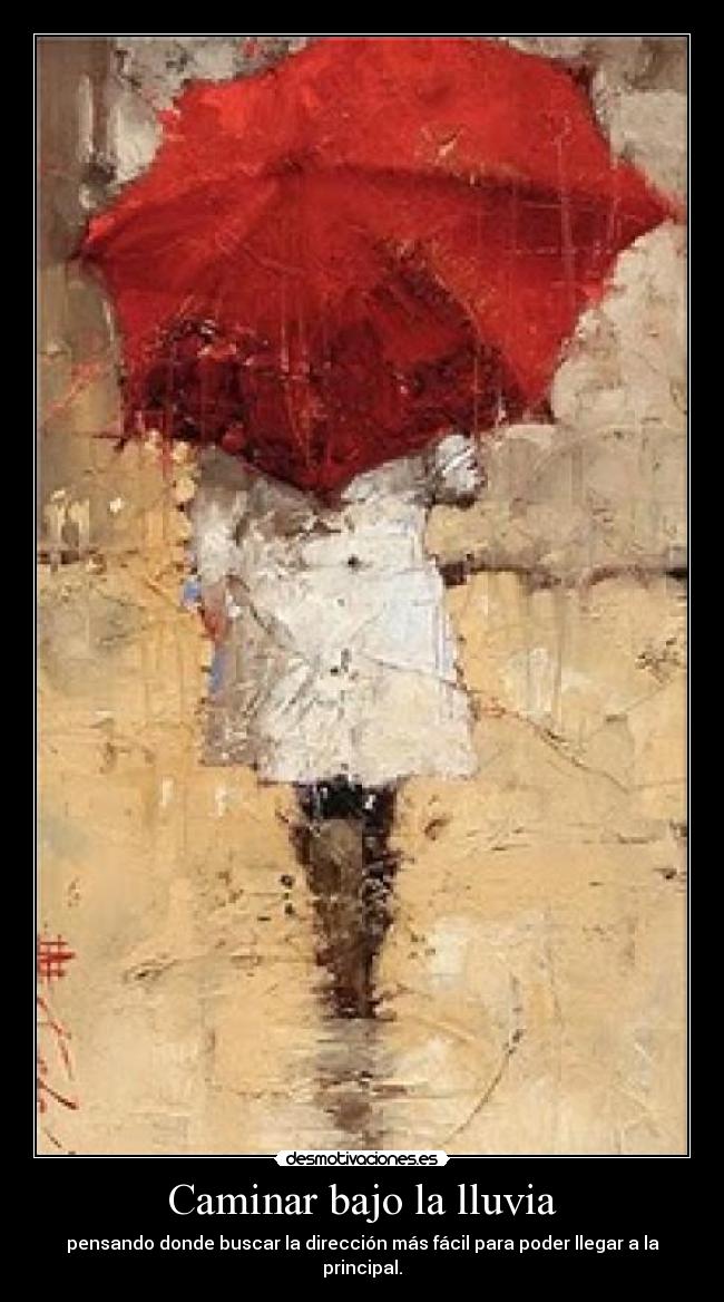 Caminar bajo la lluvia - pensando donde buscar la dirección más fácil para poder llegar a la principal.
