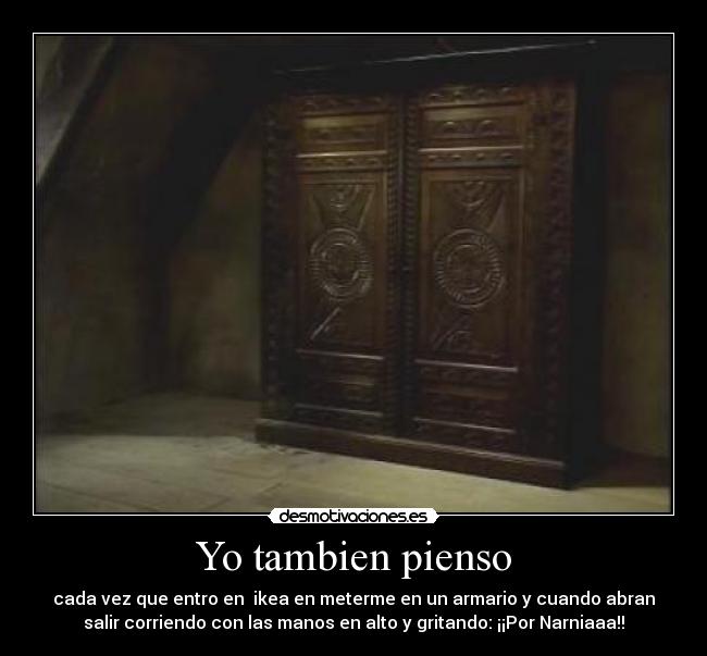 Yo tambien pienso - cada vez que entro en  ikea en meterme en un armario y cuando abran
salir corriendo con las manos en alto y gritando: ¡¡Por Narniaaa!!