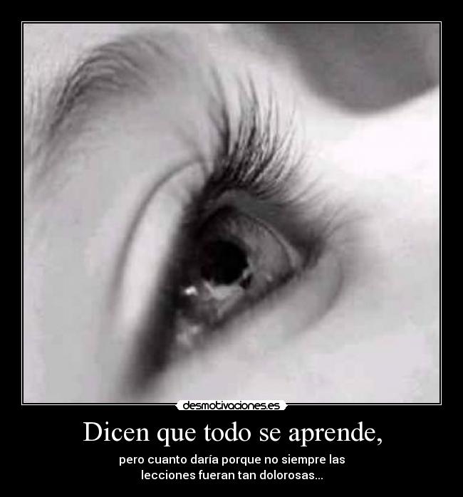 Dicen que todo se aprende, - pero cuanto daría porque no siempre las
lecciones fueran tan dolorosas...