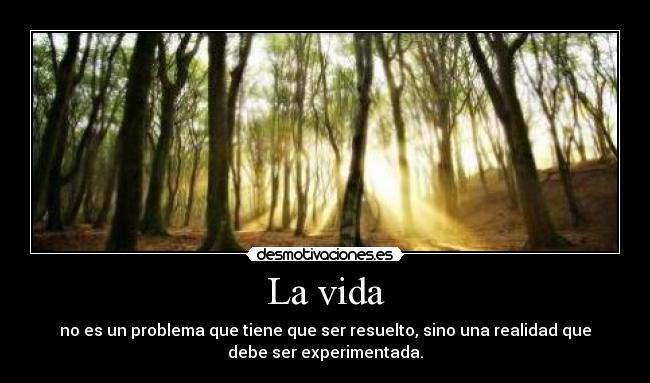 La vida - no es un problema que tiene que ser resuelto, sino una realidad que
debe ser experimentada.