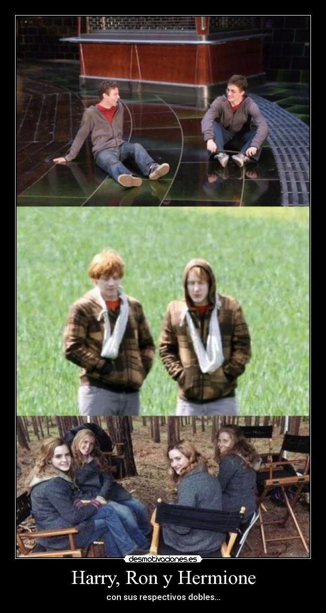 Harry, Ron y Hermione - con sus respectivos dobles...