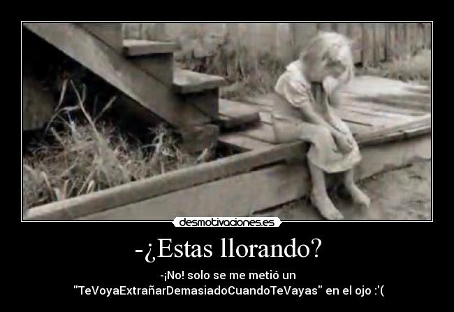 -¿Estas llorando? - -¡No! solo se me metió un
TeVoyaExtrañarDemasiadoCuandoTeVayas en el ojo :(