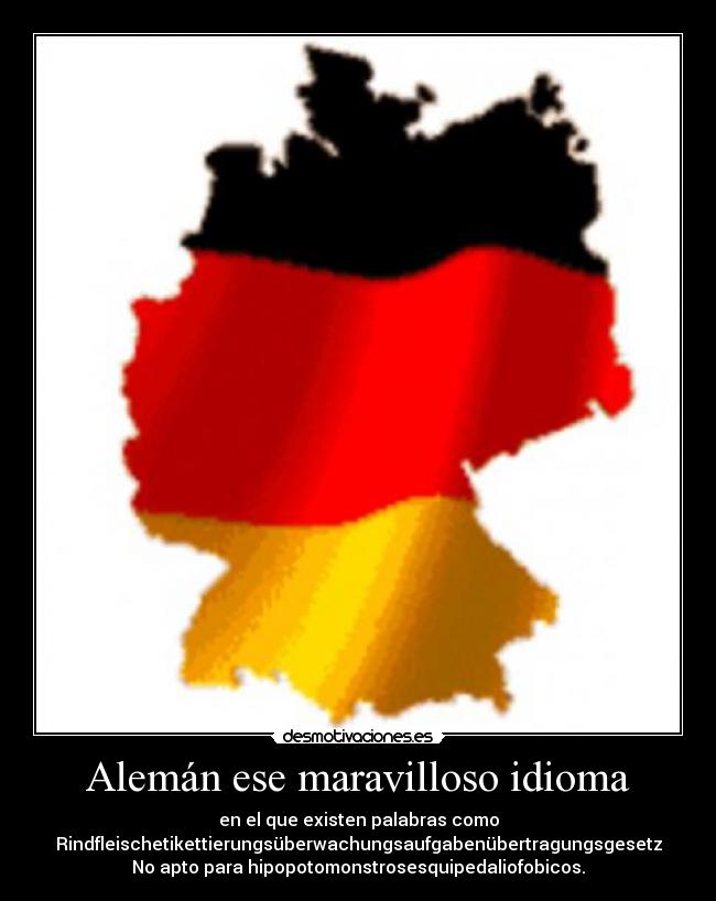 Alemán ese maravilloso idioma - en el que existen palabras como
Rindfleischetikettierungsüberwachungsaufgabenübertragungsgesetz
No apto para hipopotomonstrosesquipedaliofobicos.