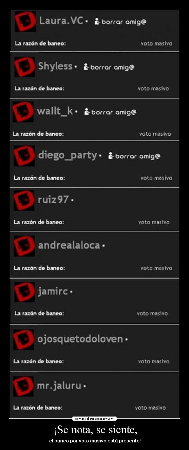 ¡Se nota, se siente, - el baneo por voto masivo está presente!