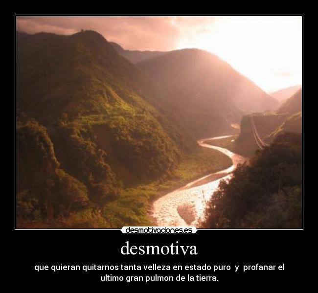 desmotiva - que quieran quitarnos tanta velleza en estado puro y profanar el
ultimo gran pulmon de la tierra.