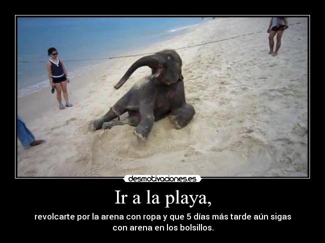 Ir a la playa, - revolcarte por la arena con ropa y que 5 días más tarde aún sigas
con arena en los bolsillos.