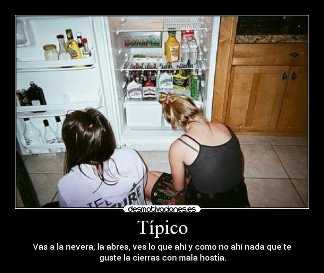 Típico - Vas a la nevera, la abres, ves lo que ahí y como no ahí nada que te
guste la cierras con mala hostia.