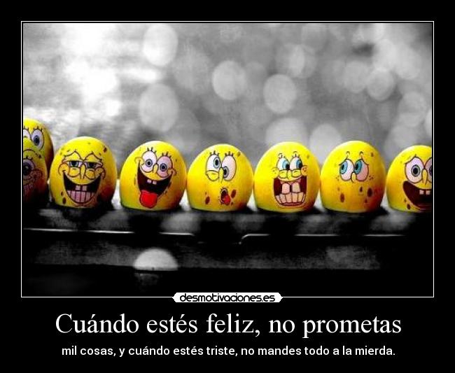 Cuándo estés feliz, no prometas - mil cosas, y cuándo estés triste, no mandes todo a la mierda.