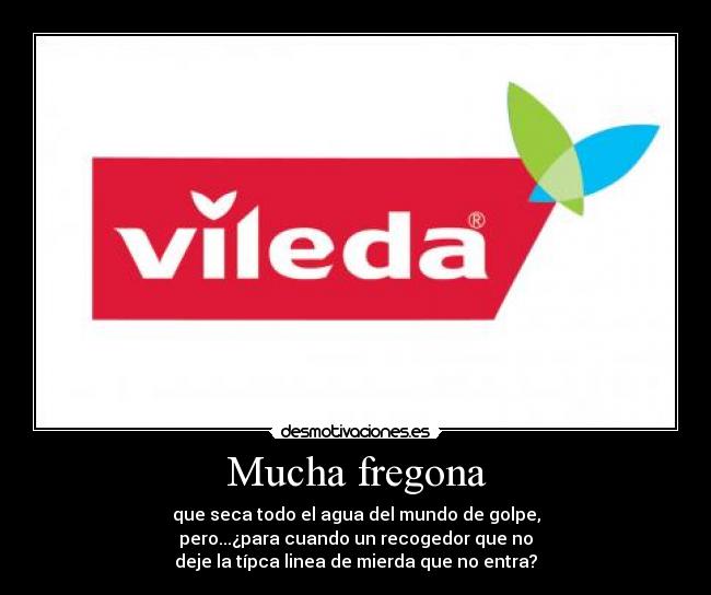 Mucha fregona - que seca todo el agua del mundo de golpe,
pero...¿para cuando un recogedor que no
deje la típca linea de mierda que no entra?