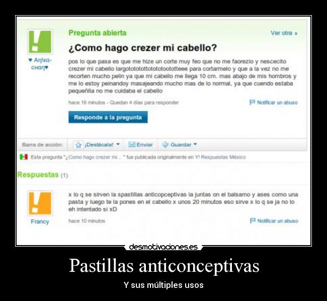 carteles yahoo respuestas pastillas anticonceptivas pelo desmotivaciones