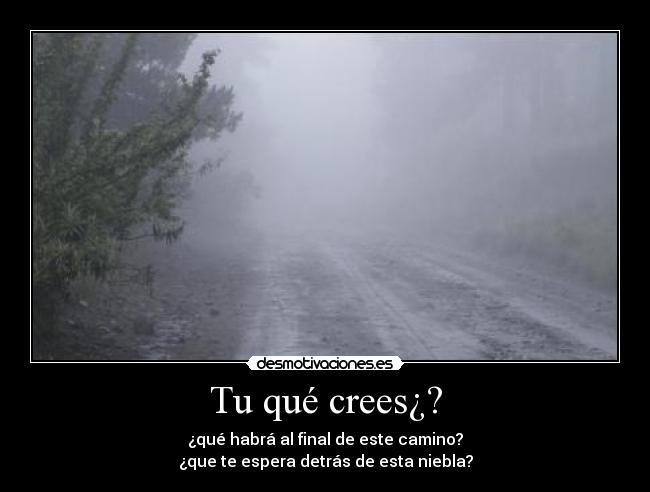 Tu qué crees¿? - ¿qué habrá al final de este camino?
¿que te espera detrás de esta niebla?