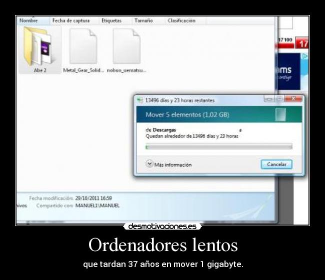 Ordenadores lentos - que tardan 37 años en mover 1 gigabyte.