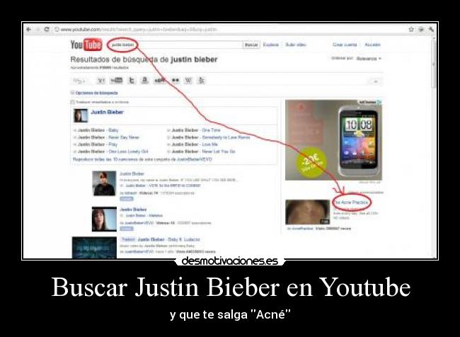 Buscar Justin Bieber en Youtube -