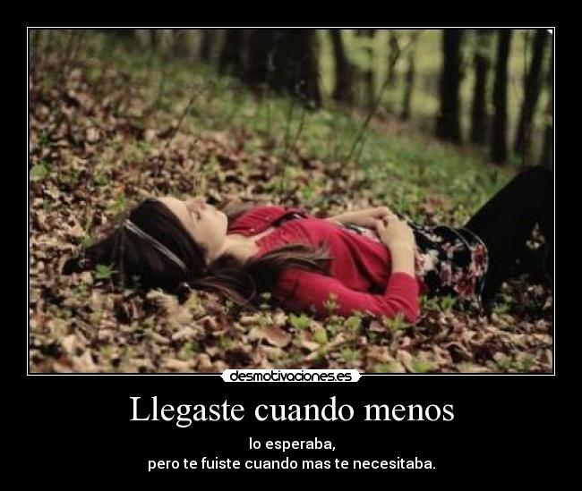 Llegaste cuando menos - lo esperaba,
pero te fuiste cuando mas te necesitaba.