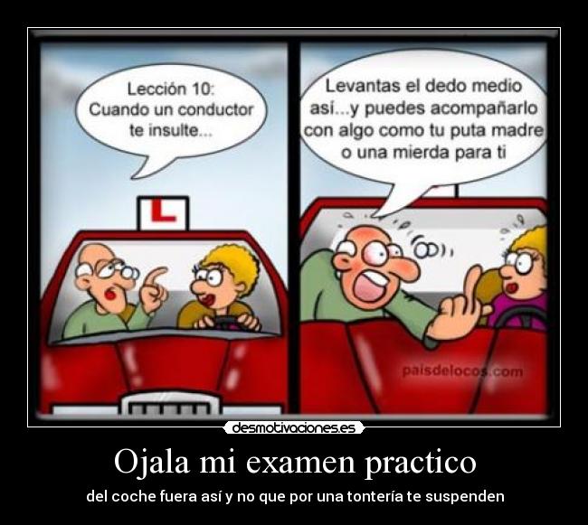 Ojala mi examen practico - del coche fuera así y no que por una tontería te suspenden