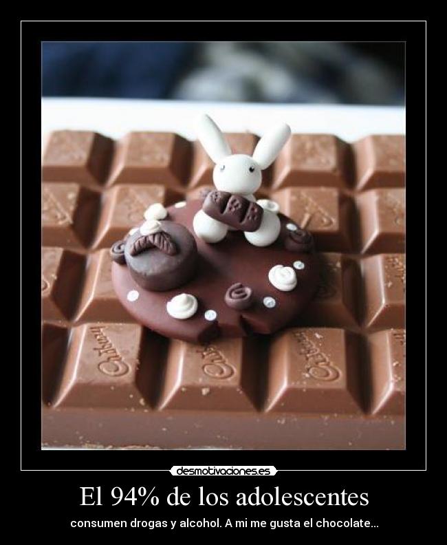 El 94% de los adolescentes - consumen drogas y alcohol. A mi me gusta el chocolate...